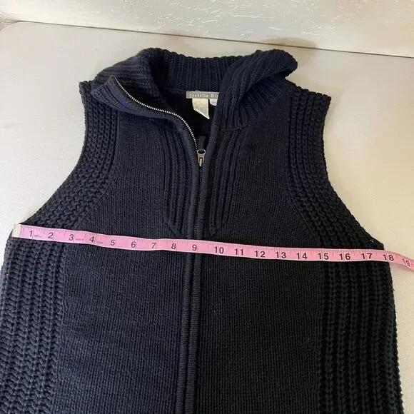 Isabella Bird Knit Vest Size Medium Black‎ Cotton Angora Double Zip Collar Y2k - Picture 4 of 9